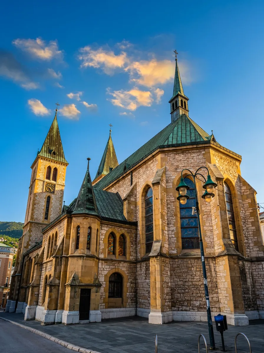Bočni pogled na arhitekturu Katedrale Srca Isusovog u Sarajevu