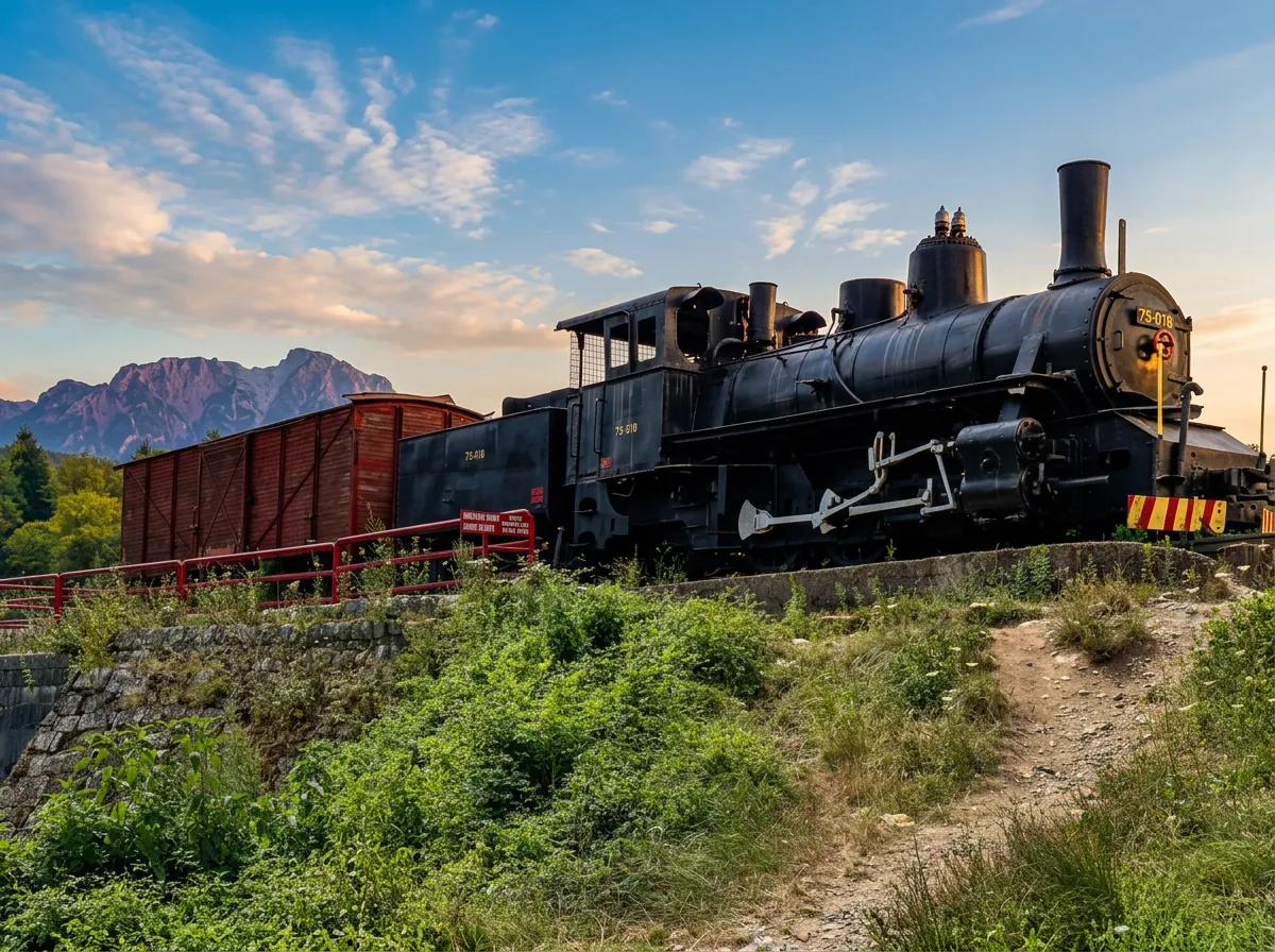 Historic steam locomotive displayed as part of the Battle for the Wounded on the Neretva museum