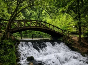 Slikoviti drveni most preko slapova na Vrelu Bosne