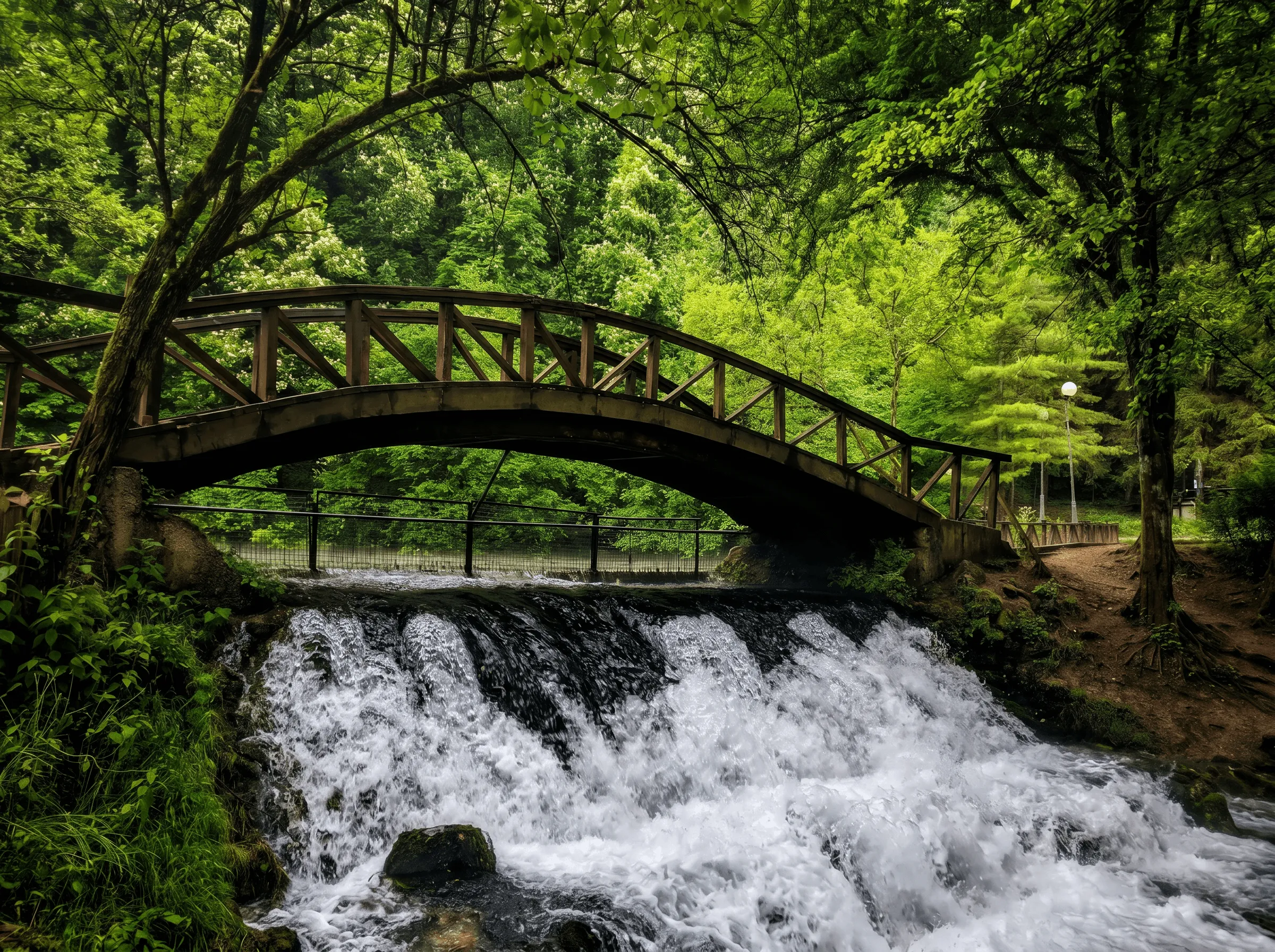 Slikoviti drveni most preko slapova na Vrelu Bosne