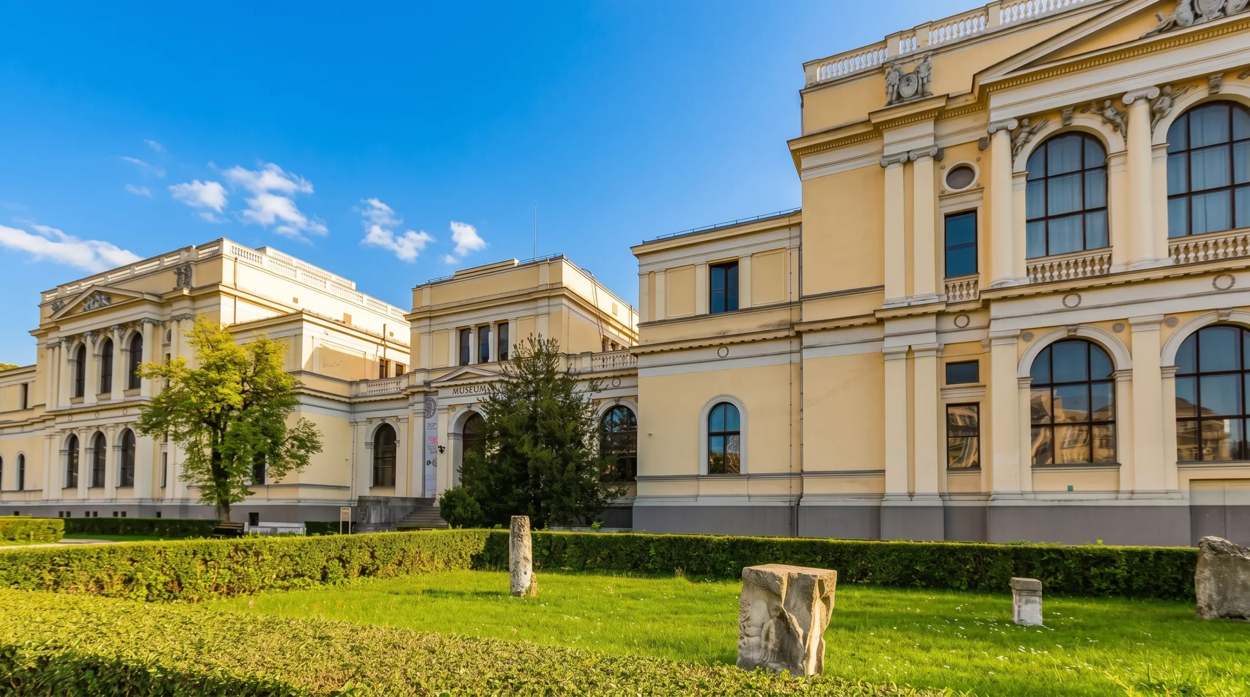 Zgrada Zemaljskog muzeja Bosne i Hercegovine sa uređenim dvorištem