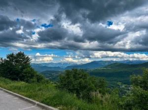View of the mountain landscape under a cloudy sky from the Gmići viewpoint