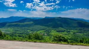 Green hills and a wide horizon seen from the Gmići viewpoint