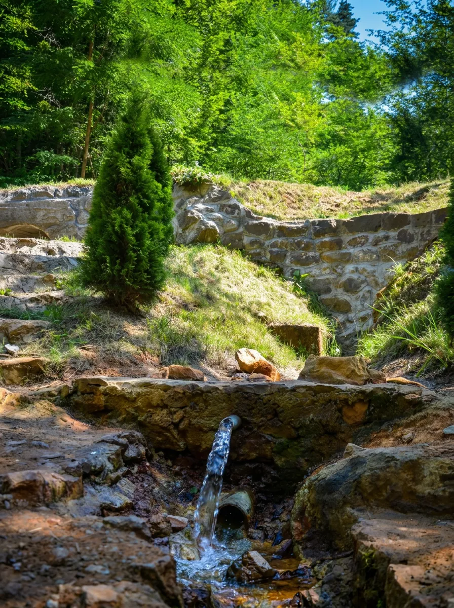 A stone spring of clean water in the natural setting of Guber picnic area