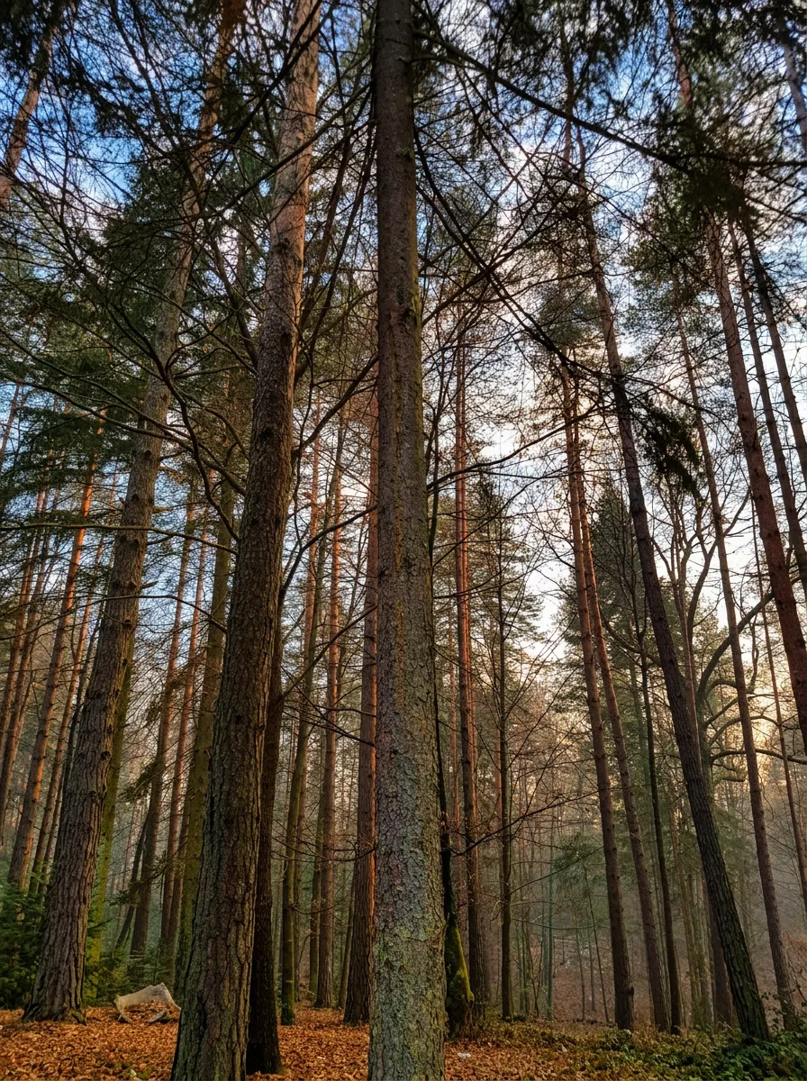 Tall pine trees in the forest landscape of the Svatovac excursion site
