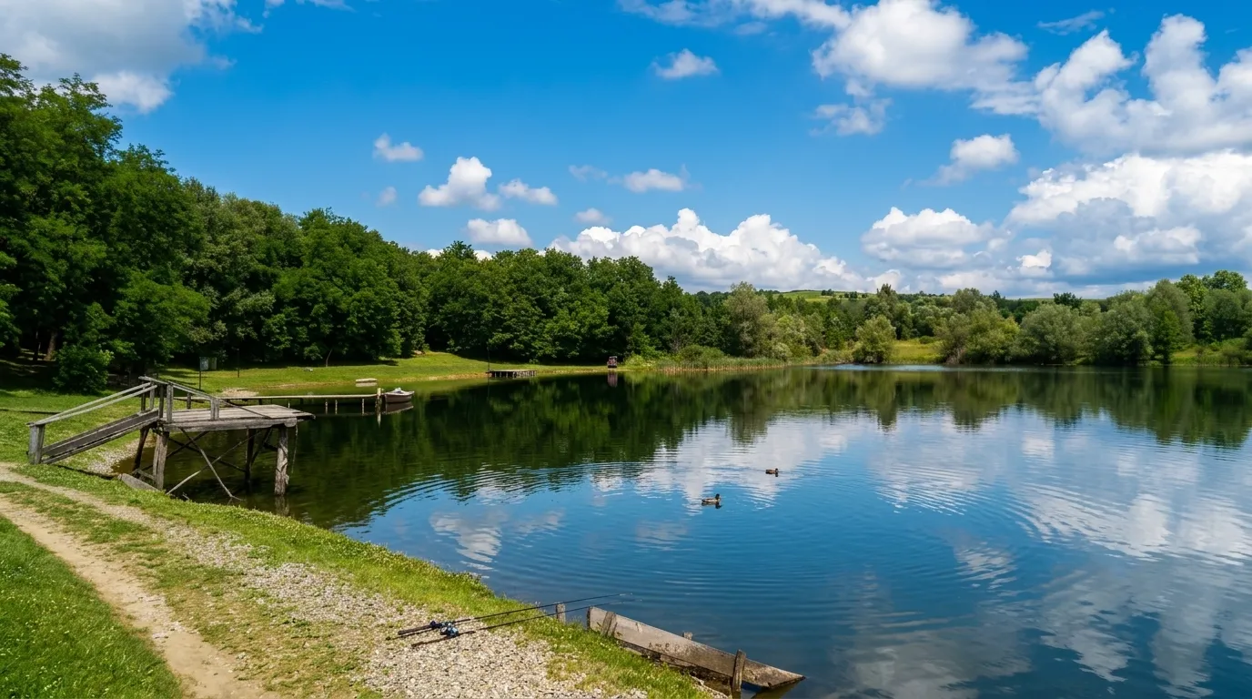 Well-kept shore and promenade beside Bistarac Lake in nature