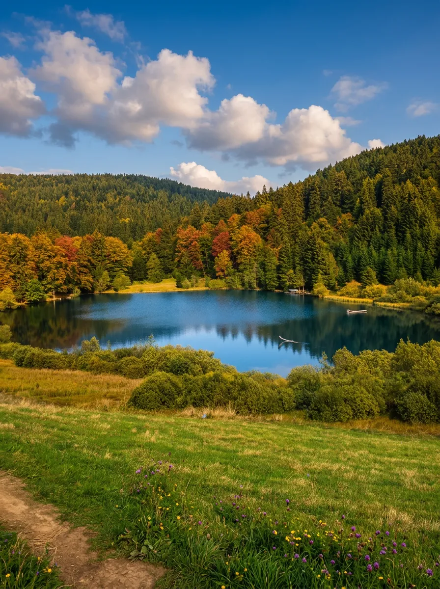 Pogled na Kukavičko jezero okruženo šumom tokom sunčanog dana