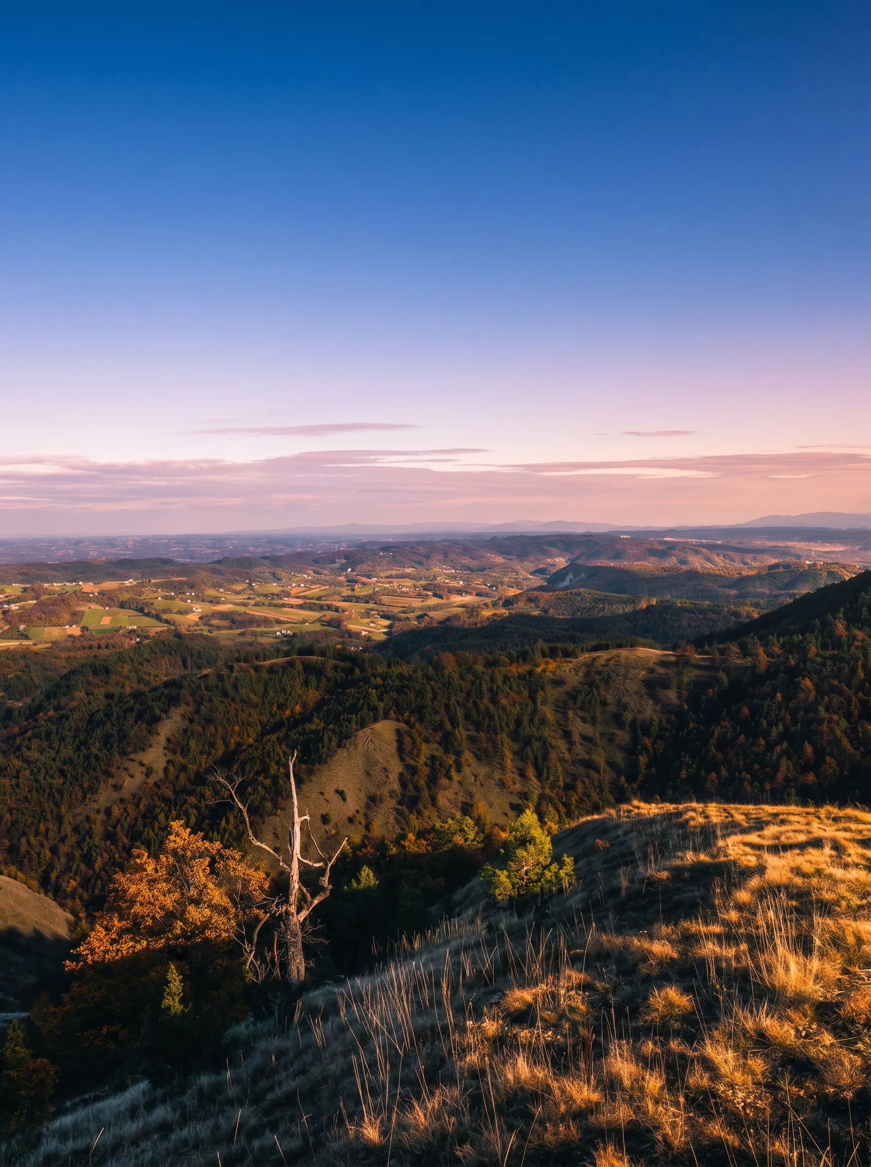 Wide shot of mountain peaks and the nature of Ljubić mountain