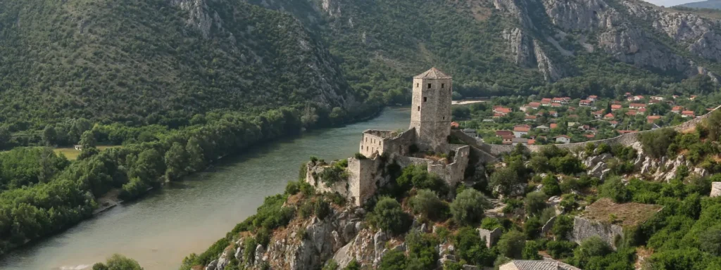 Stari grad Počitelj - historijska znamenitost Panoramski pogled na istorijski Stari grad Počitelj iznad rijeke Neretve