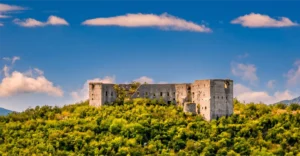 Panoramic view of the ruins of Drakuljica Fortress set on a hill