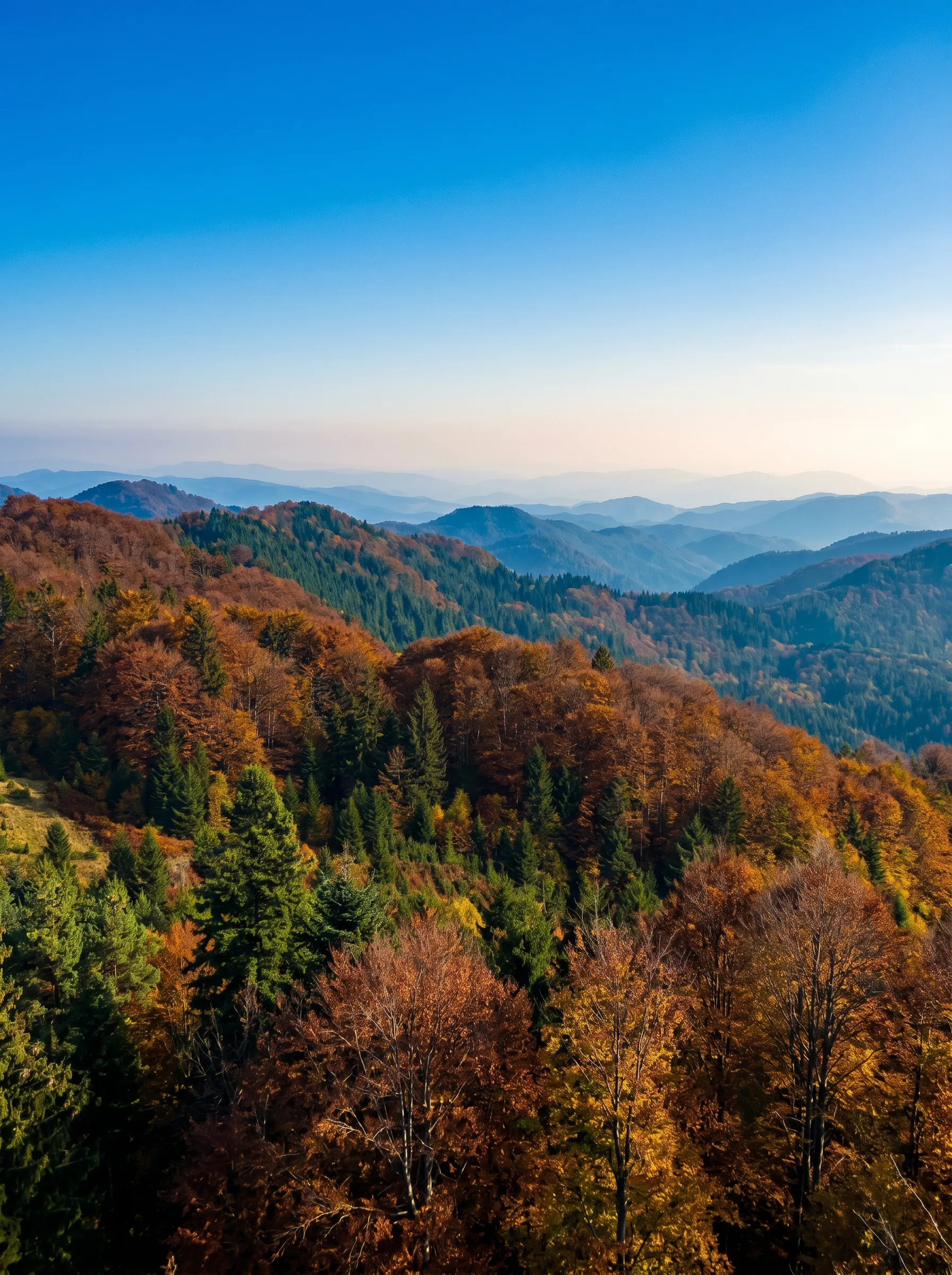 Vučja planina’nın ormanlık yamaçlarının sonbahar renklerindeki manzarası