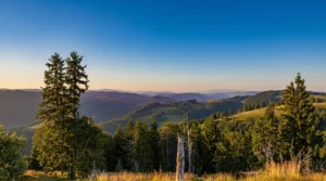 Vučja planina sıradağları üzerinde altın saatler ve manzara