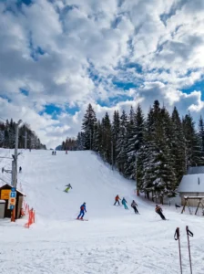 Skijaši na uređenoj stazi na planini Ponijeri tokom zimske sezone