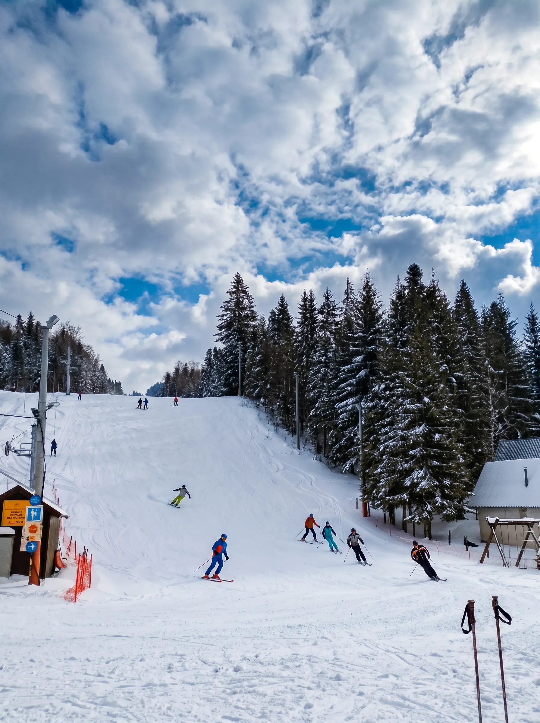 Skijaši na uređenoj stazi na planini Ponijeri tokom zimske sezone