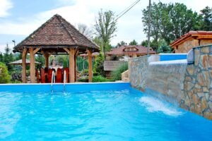 View of the pool at Balkis ethno village near Laktaši